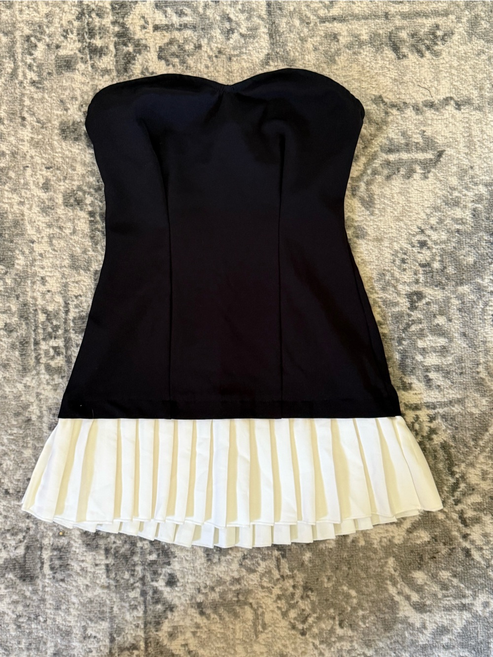 Black and White Pleated Waistband top/ mini dress
